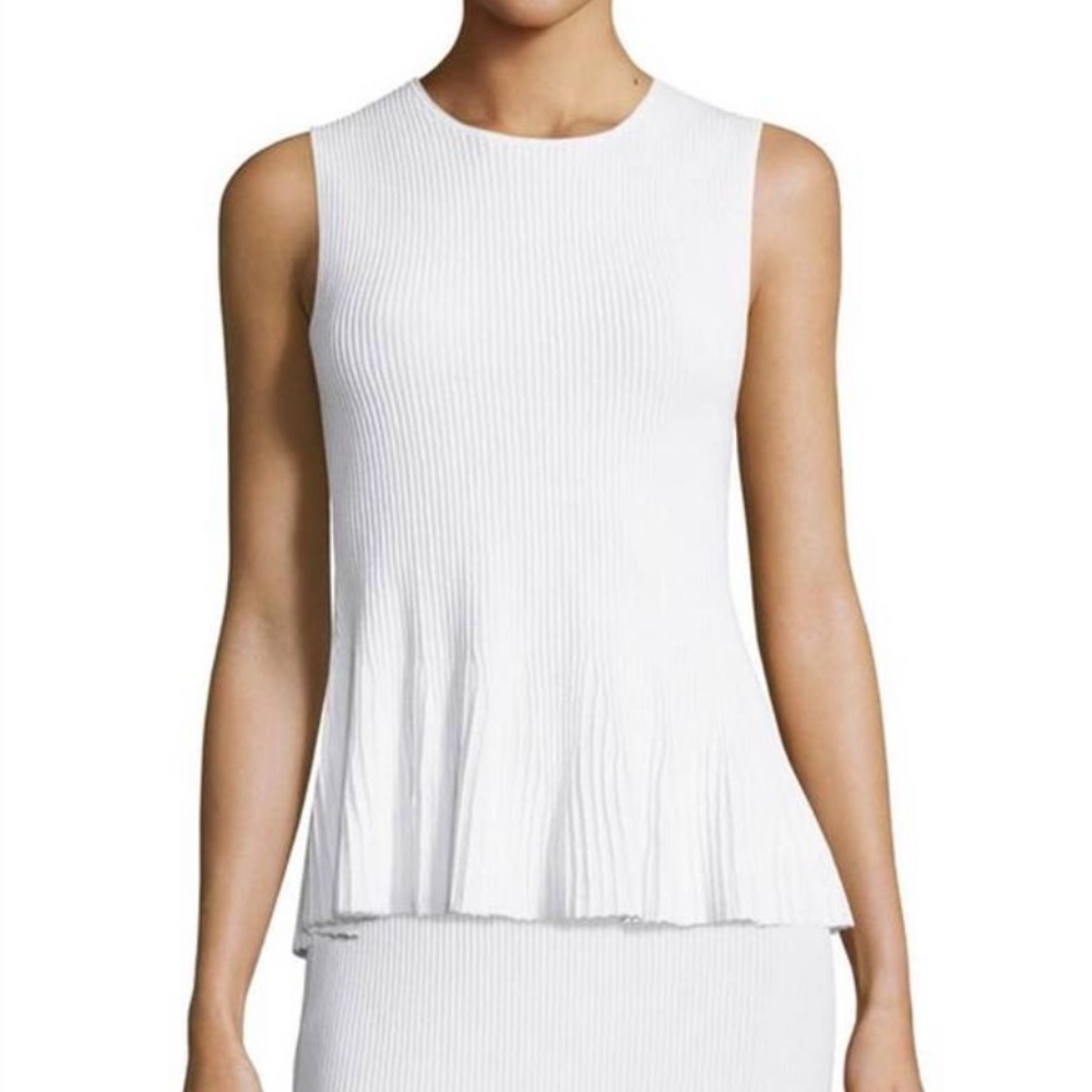 THEORY Canelis Prosecco Ribbed-Knit Peplum Sleeveless Top — Size P/2, Ivory